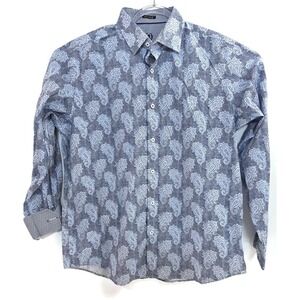Bugatchi Shirt Mens Large Blue Paisley Classic Fit Button Front Long Sleeve